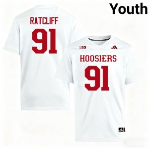 Youth Dominique Ratcliff White Indiana Hoosiers #91 College Football Embroidery Jersey 684167-233